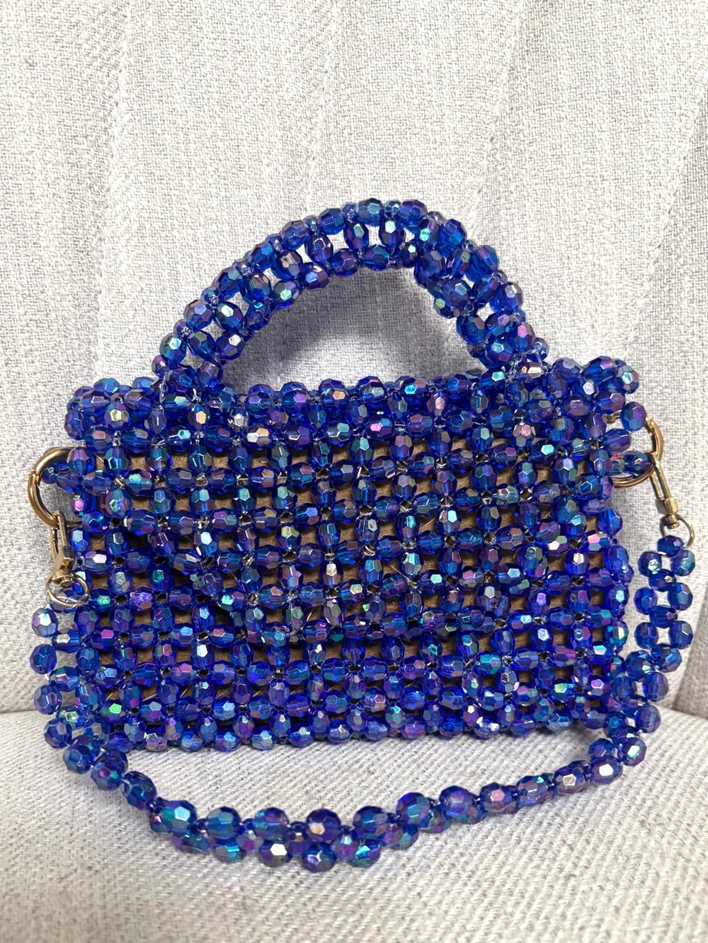 Custom Iridescent Royal Blue Acrylic Beaded Handbag